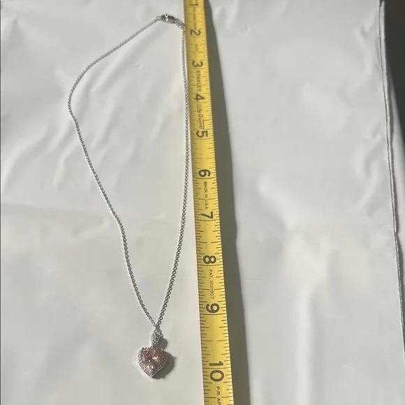 #1074** Elegant 925 Sterling Silver Chain/ Pink Heart Pendant Necklace - Picture 4 of 12